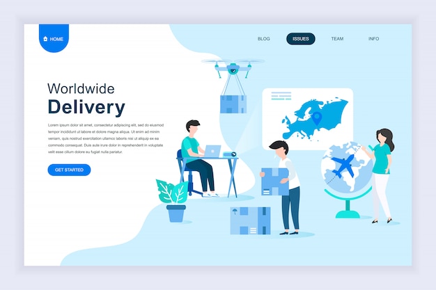 Современная плоская концепция дизайна worldwide delivery для веб-сайта