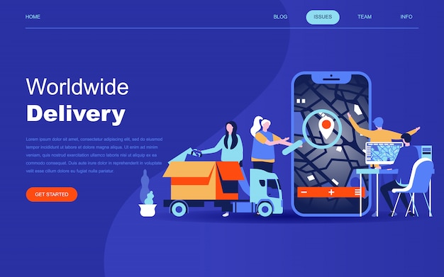 ワールドワイドデリバリーのモダンなフラットデザインのコンセプト
