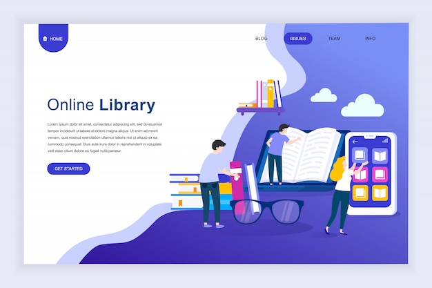 Vector modern flat design concept of online library for website