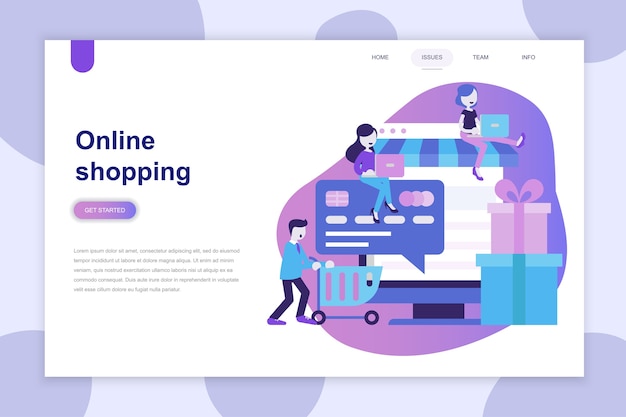 Concetto di design piatto moderno di shopping online per sito web