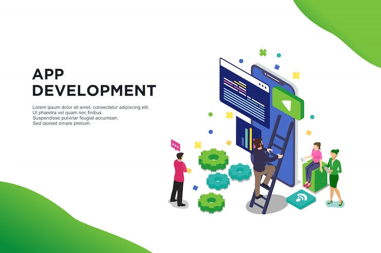 Vector modern flat design isometric concept of app developments
