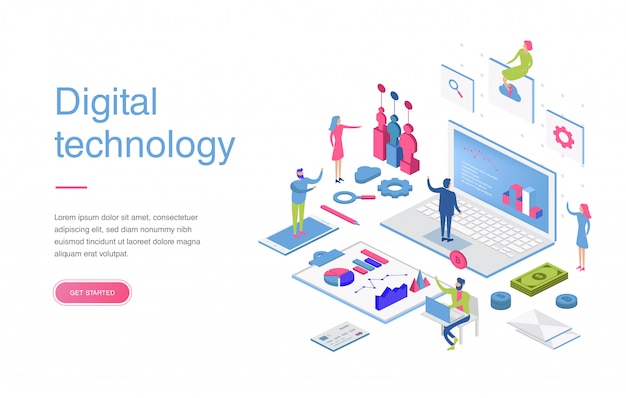 Modern flat design isometric concept of digital marketing for banner and website. isometric landing page template. business analysis, content strategy and management