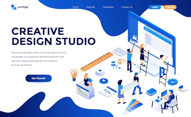 Vector modern flat design isometric concept of landing page