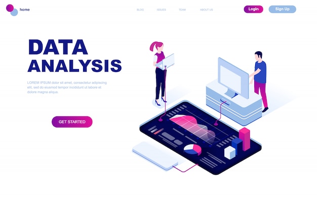 Современный плоский дизайн изометрической концепции анализа данных