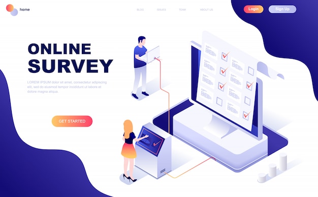 オンライン調査のモダンなフラットデザイン等尺性概念