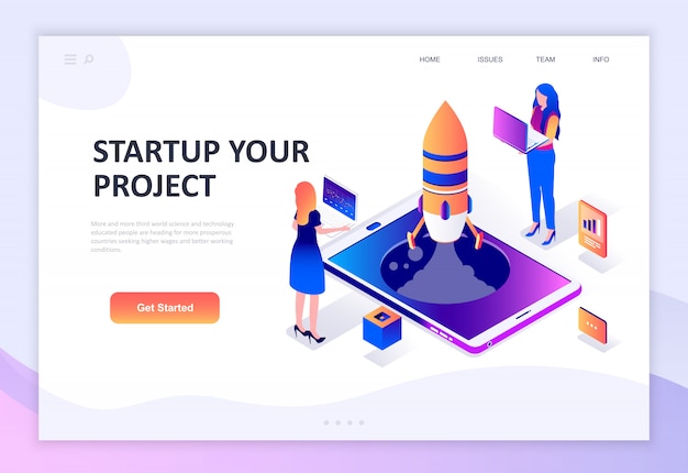 Современный плоский дизайн изометрической концепции startup your project