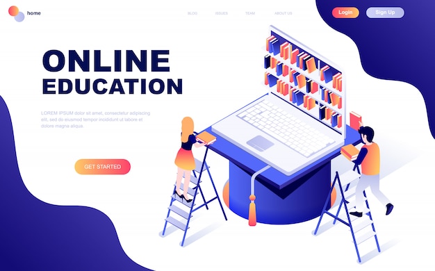 Modern flat design isometric concept of online education