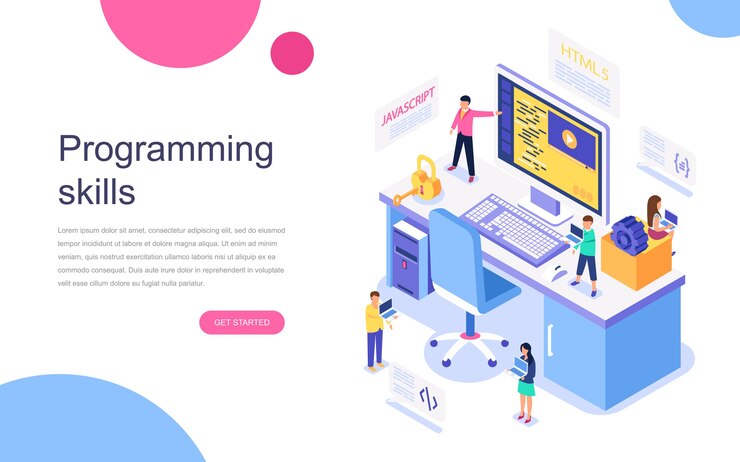 Vector modern flat design isometric concept of programming skills