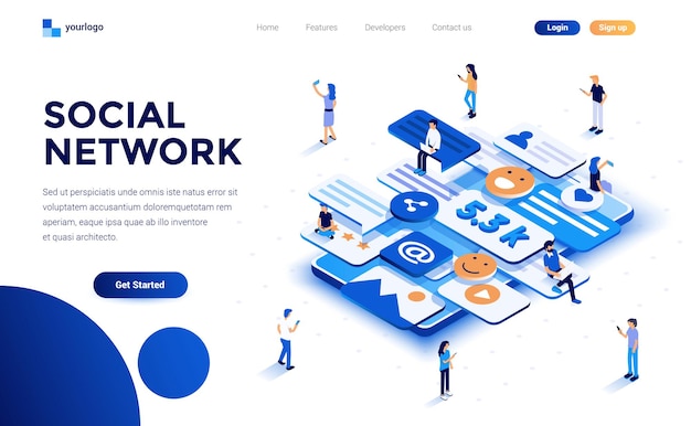 Vector modern flat design isometric concept of social network website