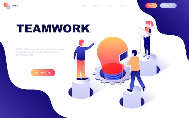 Modern flat design isometric concept of teamwork