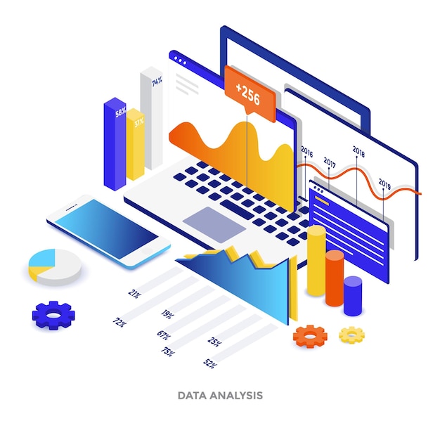 Modern flat design isometric illustration of data analysis. can be used for website and mobile website or landing page. easy to edit and customize. vector illustration