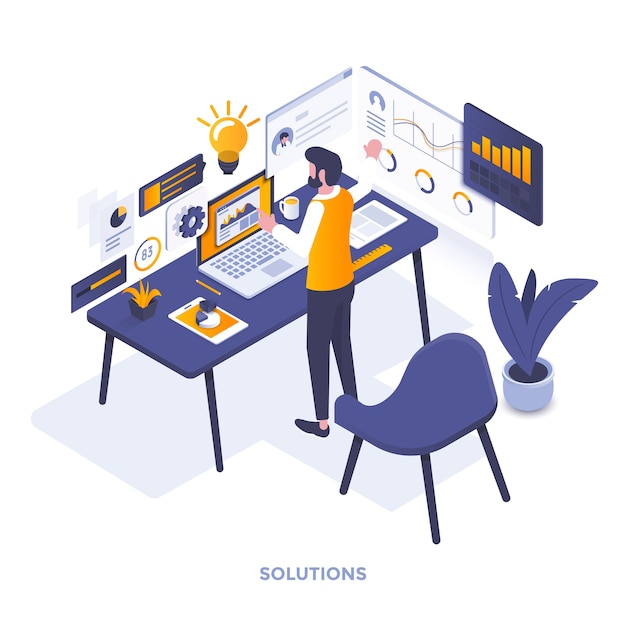 Modern flat design isometric illustration of solutions