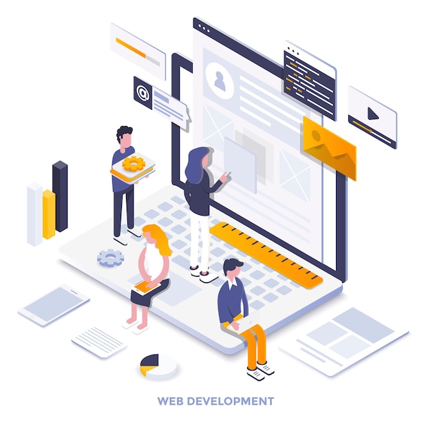 Modern flat design isometric illustration of web development. can be used for website and mobile website or landing page. easy to edit and customize. vector illustration