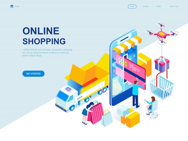 Modern flat design isometric landing page of Online Shopping