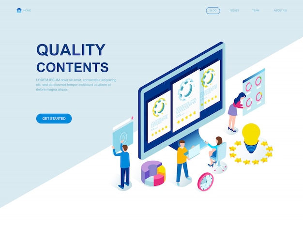 Modern flat design isometric landing page of quality content