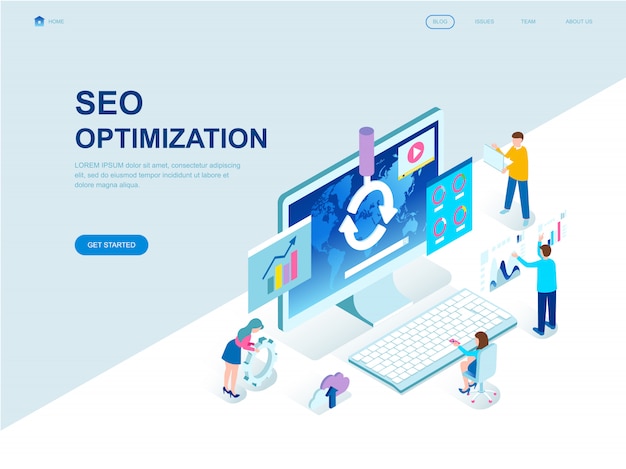 Vector modern flat design isometric landing page of seo analysis