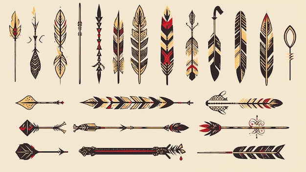 Modern flat design quill arrow doodle set collection graphic element decoration vector illustration