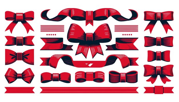 Modern Flat Design Red Ribbons and Bows Collection