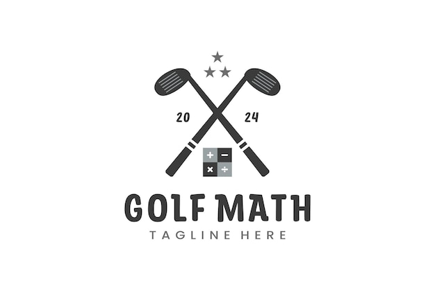 現代的なフラットデザイン ユニークな数学 ゴルフボールクラブ グラフィック・ロゴ・テンプレート ミニマリスト・ゴルフ・ロゴ