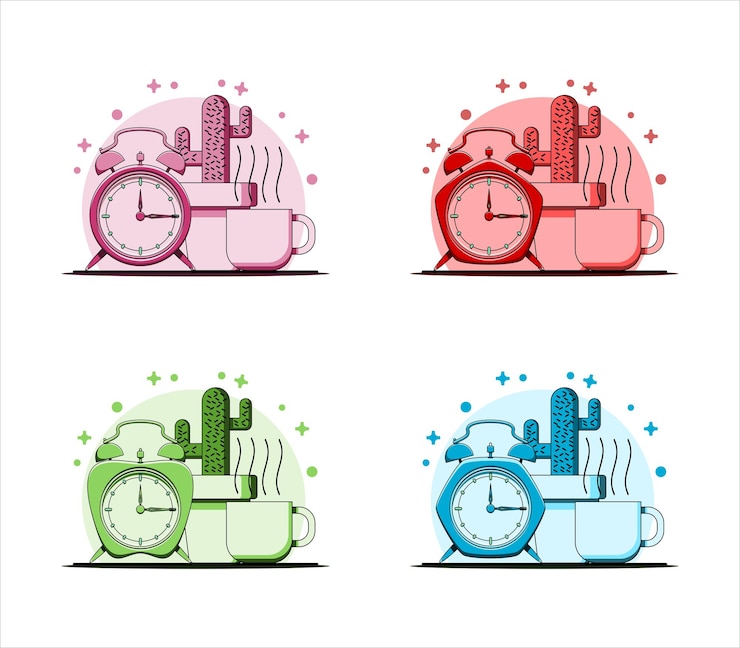 Vector modern flat design of watch cactus and coffee illustration