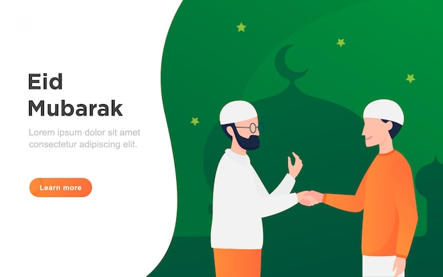 Moderna e piana landing page di eid mubarak