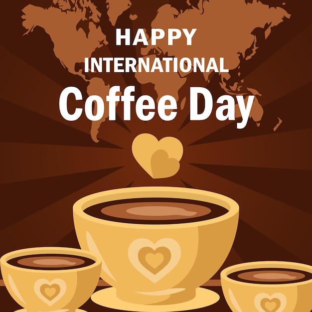 Modern Flat Happy international day of coffee poster social media