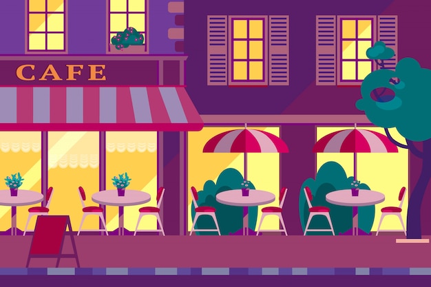 Modern flat   horizontal illustration. outdoor cafe in the