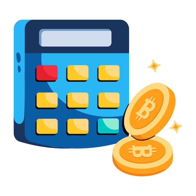 Modern flat icon of bitcoin calculation