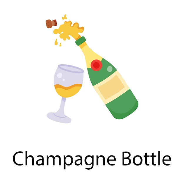 Modern flat icon of champagne bottle