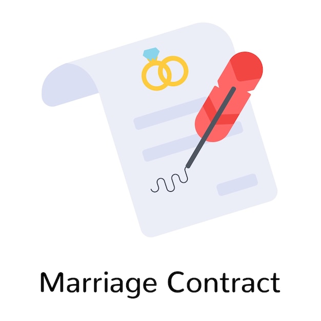 Vector modern flat icon of a marriage contract