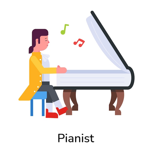 Modern flat icon of a pianist