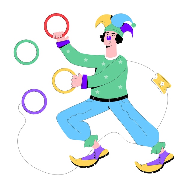 Modern flat illustration of circus comedian