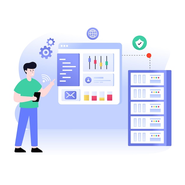 ベクトル サーバーホスティングのモダンなフラットイラスト