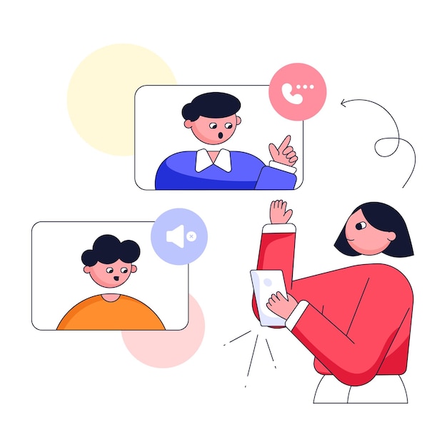 온라인 회의의 현대 평면 그림