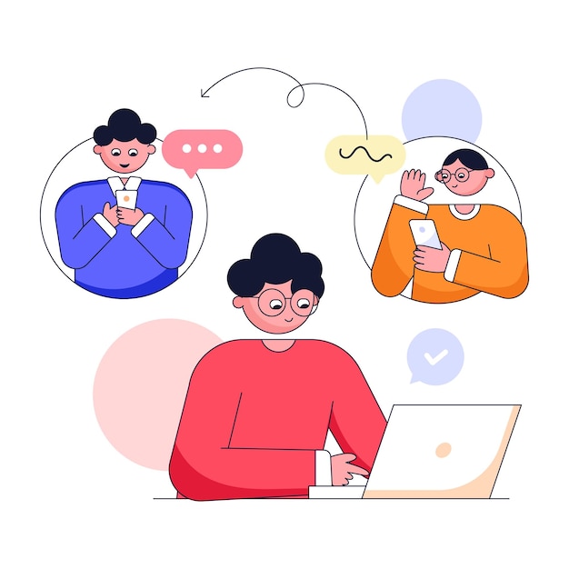 온라인 회의의 현대 평면 그림