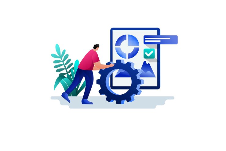 Vector modern flat illustration project management in web development and advertising