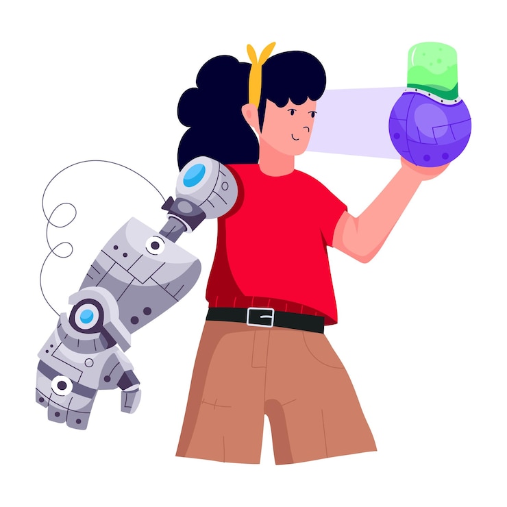 Vector modern flat illustration of prosthetic girl