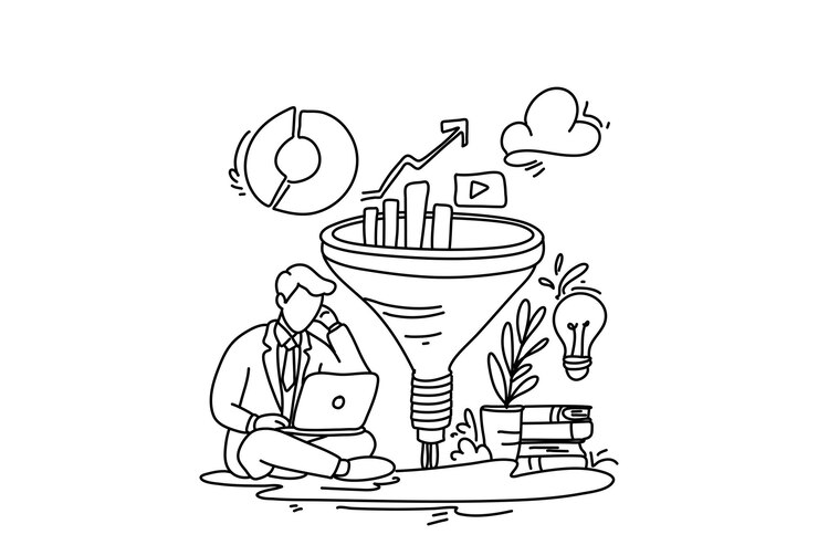 वेक्टर modern flat illustration strategic funnel marketing design for web advertising success