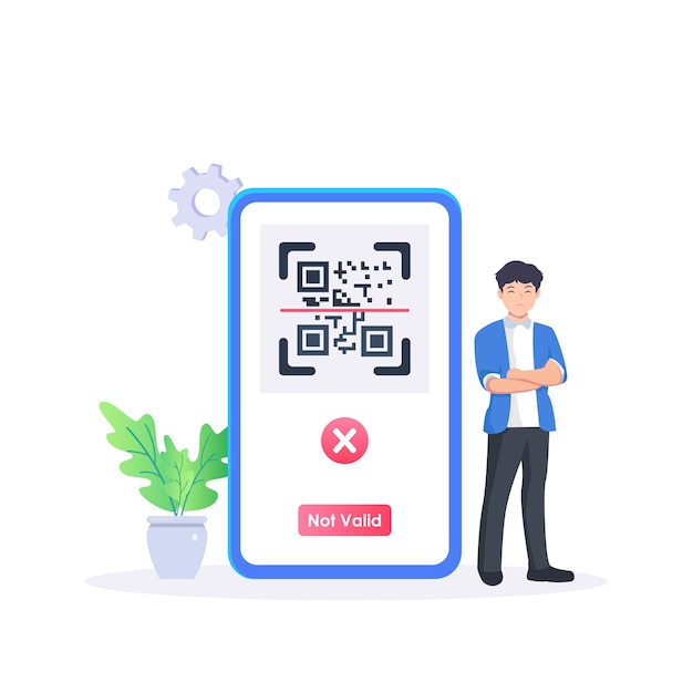 Современная плоская иллюстрация неудачной проверки и ошибки QR