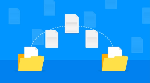 Illustrazione piatta moderna con trasferimento di file su bianco