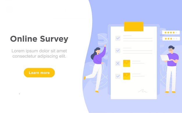 オンライン調査の近代的なフラットランディングページ