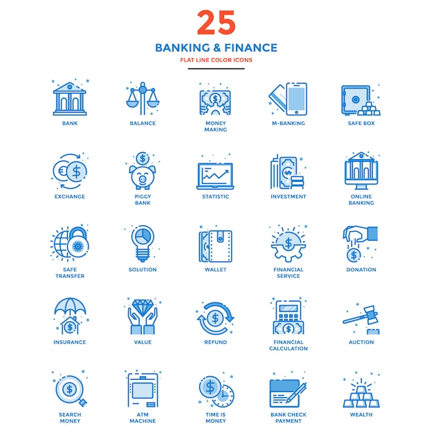 Modern Flat Line Color Icons Banking and Finance