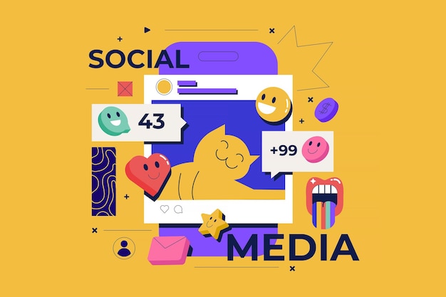 Vector modern flat line concept of social media