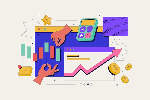 Vector modern flat line concept of stok market