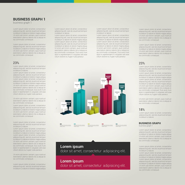 ベクトル テキストとグラフ図を使用した最新のフラット ページ レイアウト。