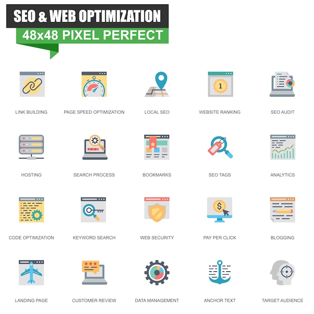 Modern flat seo and web optimization icons set