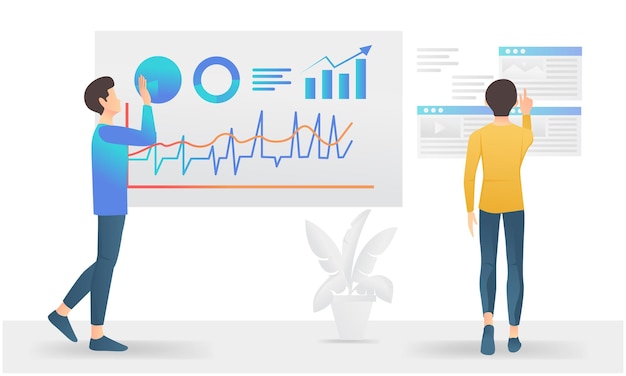 Vector modern flat style illustration about business data analysis with characters