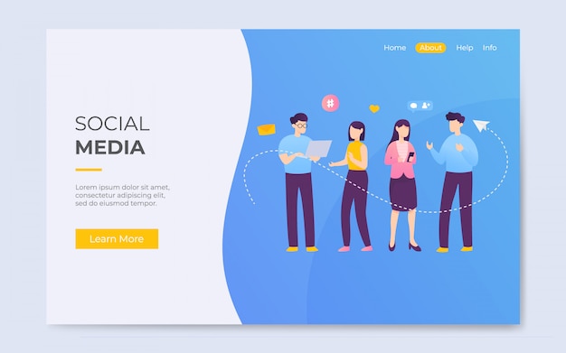 Vector modern flat style social media communication lading page illustration