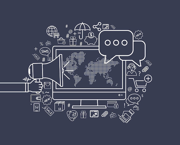 Vettore design moderno piatto sottile linea per l'illustrazione dei social media