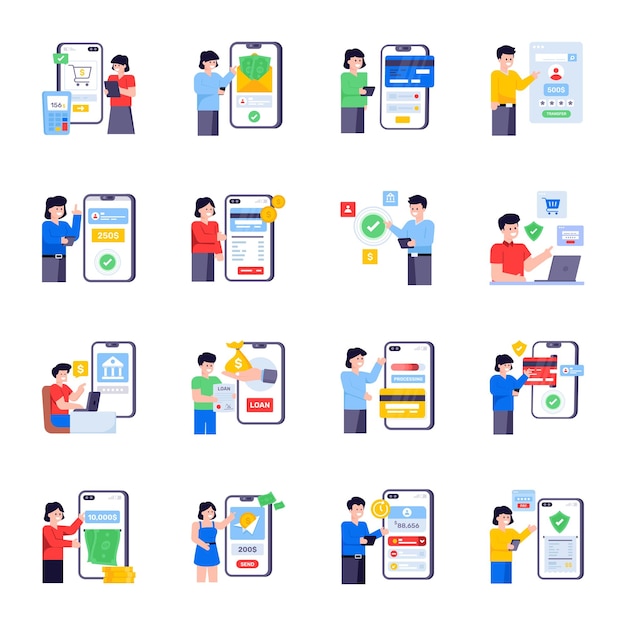 Modern Flat Vectors of Mobile Payments